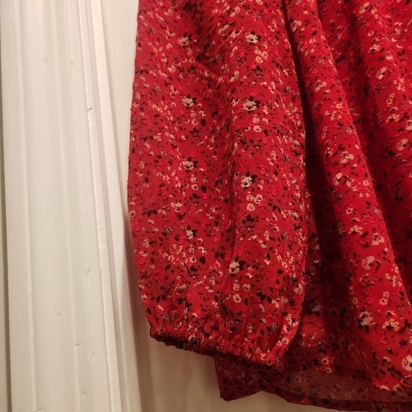 Lucky Brand semi sheer Swiss dot detail and floral print blouse. - Picture 9 of 12